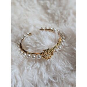 TORY BURCH Kira Gold Pearl Cuff Bangle